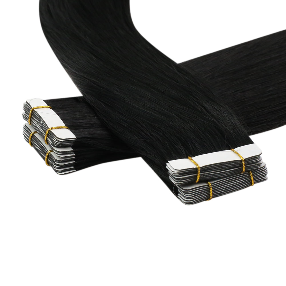 Up To 73% Off Virgin Hair Tape in Hair Solid Color Jet Black (#1) - FShine Shop