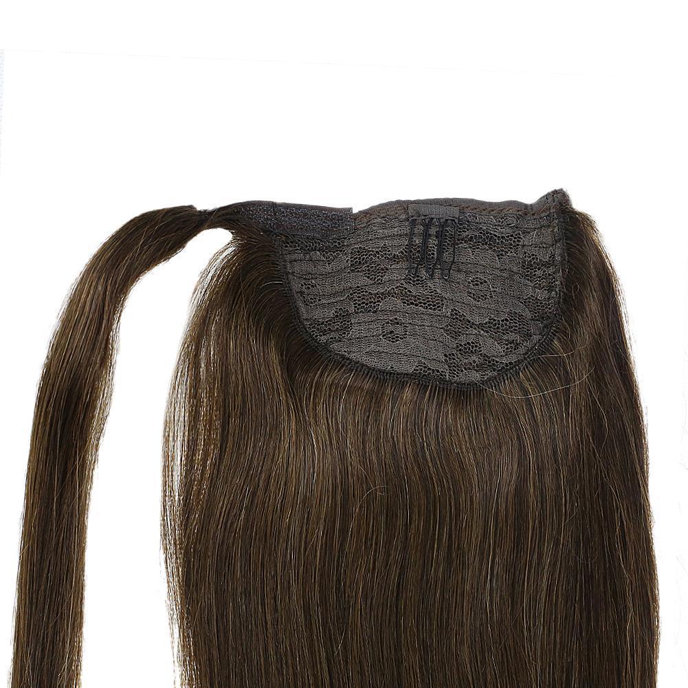 Ponytail 100% Remy Human Hair One Piece Extensions Medium Brown(#4) - FShine Shop