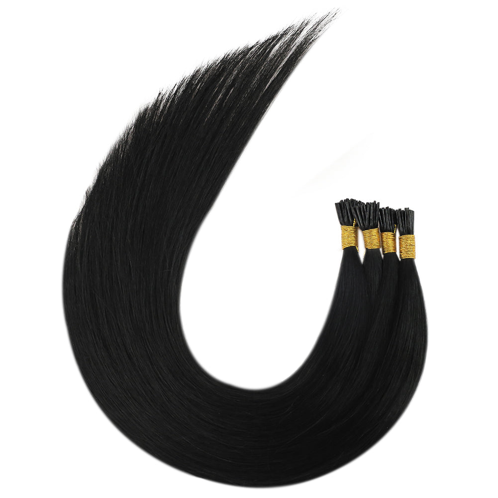 Fshine Virgin I Tip Real Human Hair 20g Hair Extensions Jet Black (#1) - FShine Shop