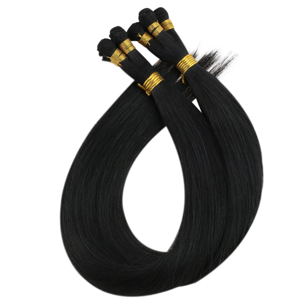 Fshine Handmade Virgin Hair Weft Solid Color Jet Black 100% Hair Sew In Weft Human Hair Bundles(#1) - FShine Shop