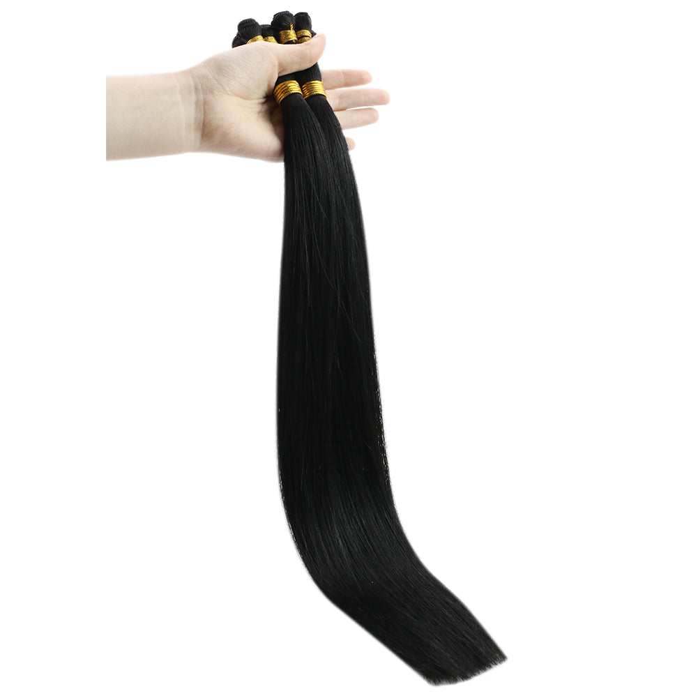 Fshine Handmade Virgin Hair Weft Solid Color Jet Black 100% Hair Sew In Weft Human Hair Bundles(#1) - FShine Shop