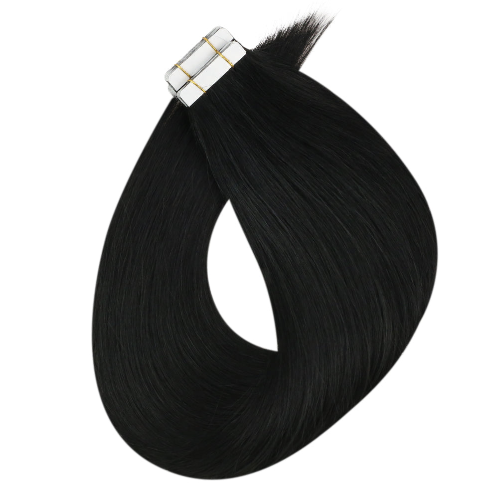 Up To 73% Off Virgin Hair Tape in Hair Solid Color Jet Black (#1) - FShine Shop