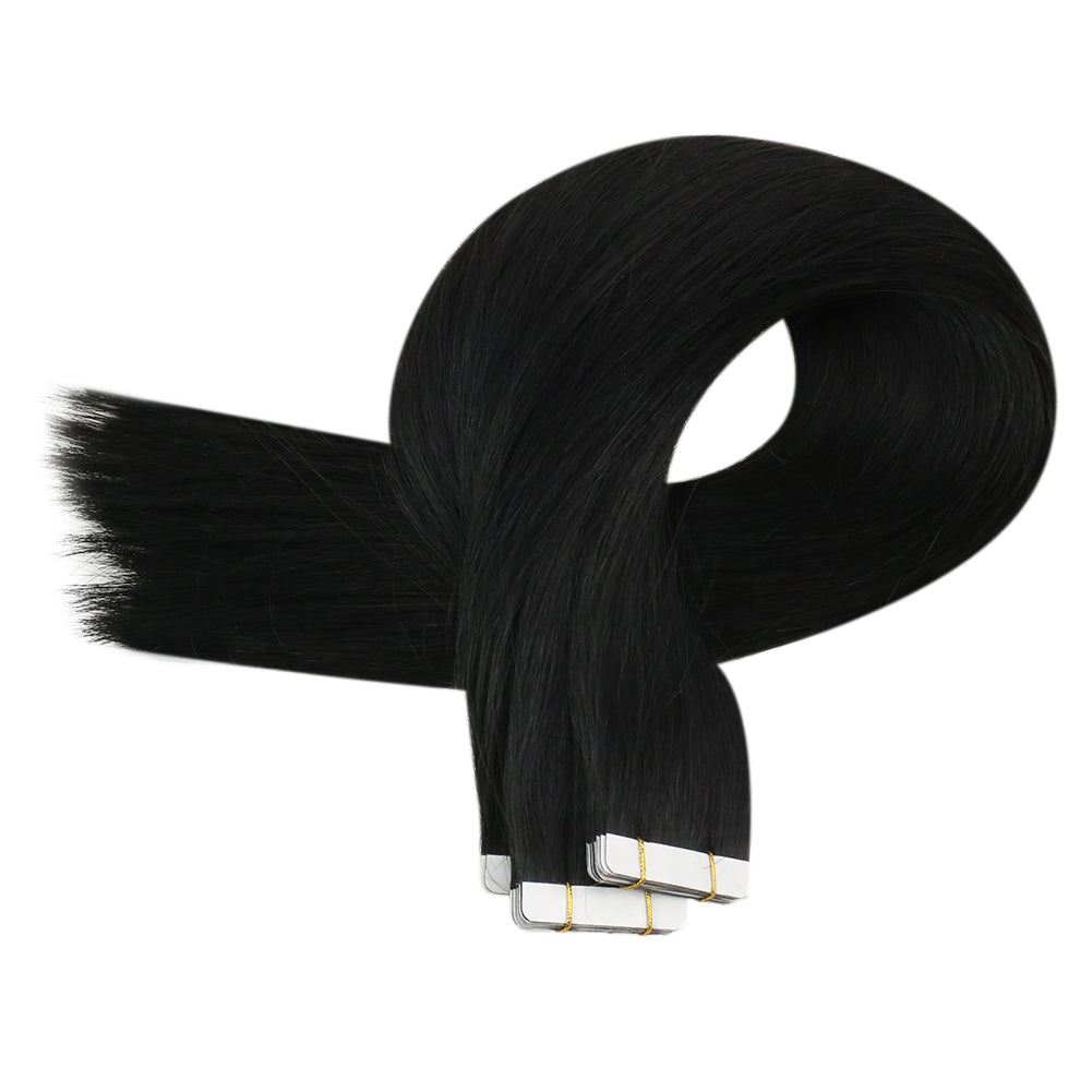 Up To 73% Off Virgin Hair Tape in Hair Solid Color Jet Black (#1) - FShine Shop