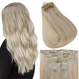 Fshine Clip in Extensions 100% Remy Human Hair 7pcs Balayage Blonde #18/22/60