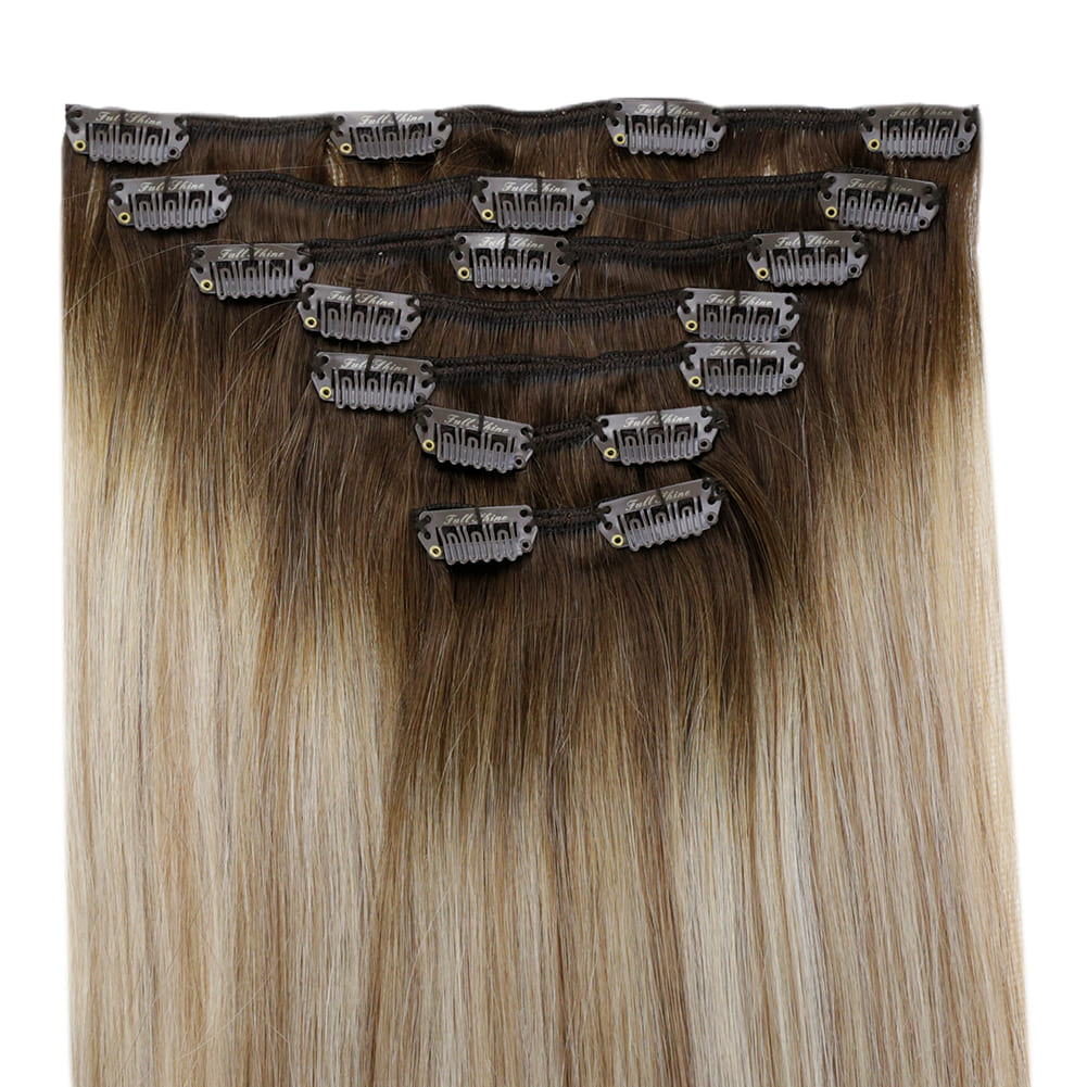 Fshine Clip in Extensions 100% Remy Human Hair 7pcs Balayage #3/8/22 - FShine Shop