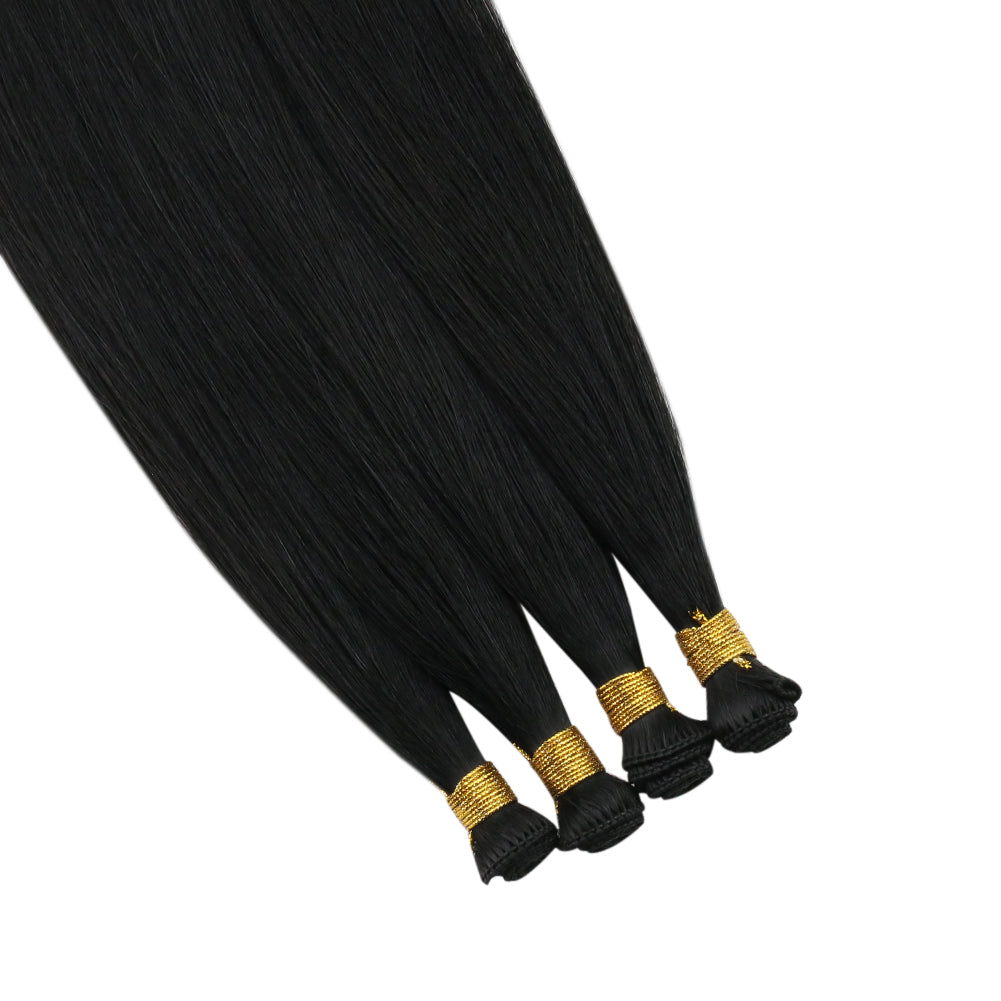 Fshine Handmade Virgin Hair Weft Solid Color Jet Black 100% Hair Sew In Weft Human Hair Bundles(#1) - FShine Shop
