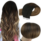 Fshine Virgin Hair Tape in Hair Extensions Balayage Color #1B/6/27