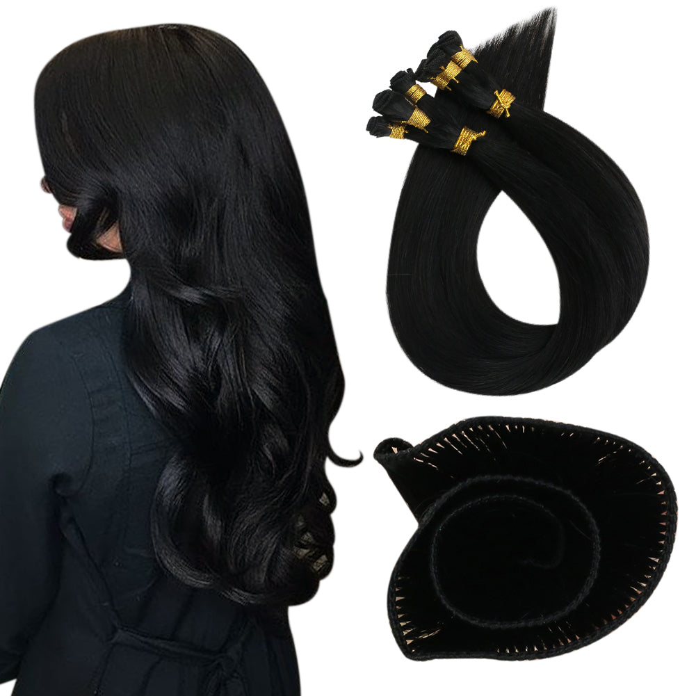 Fshine Handmade Virgin Hair Weft Solid Color Jet Black 100% Hair Sew In Weft Human Hair Bundles(#1) - FShine Shop