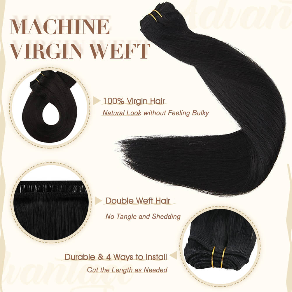 Fshine Virgin Weft Brazilian 100% Human Hair Sew In Bundles Straight 50Grams Jet Black (#1) - FShine Shop