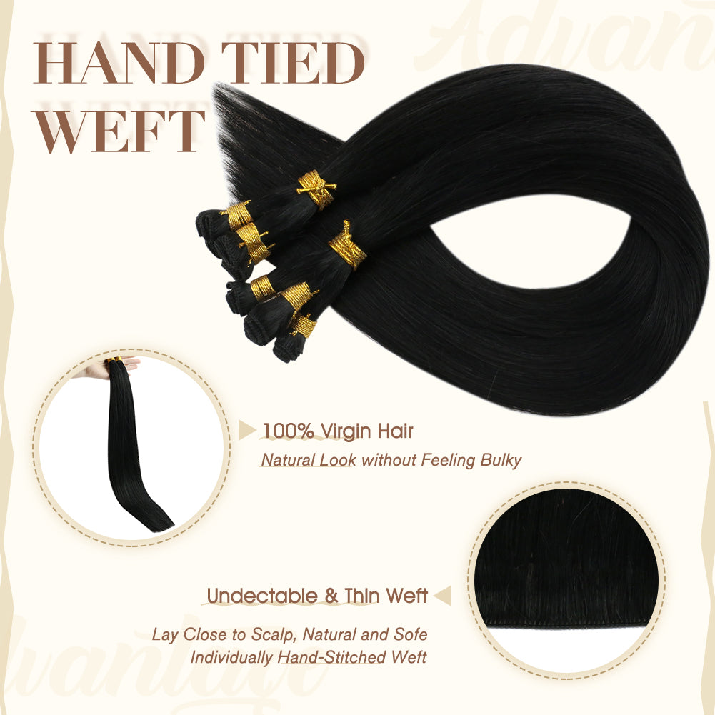 Fshine Virgin Hand Tied Weft Hair Solid Color Jet Black 100% Human Hair 10 Bundles (#1) - FShine Shop