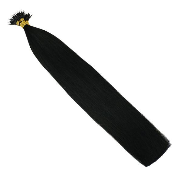 Nano Ring Human Hair Extensions Jet Black