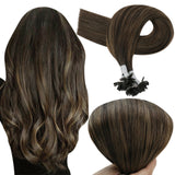 Fusion Nail U Tip Human Hair Extensions Brazilian Keratin Beads Balayage Color Hair (#2/6/2)