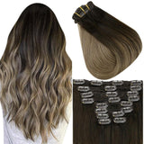 Fshine Clip in Extensions 100% Human Hair 7 Pieces Balayage Ombre #2/8