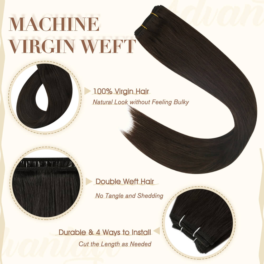 Fshine Virgin Weft Brazilian 100% Human Hair Sew In Bundles Straight 50Grams Color #2 Dark Brown (#2) - FShine Shop
