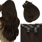 Fshine Clip in Extensions 100% Remy Human Hair 7 Pcs Darkest Brown #2