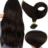 Fusion Nail U Tip Human Hair Extensions Brazilian Keratin Beads Darkest Brown Hair (#2)