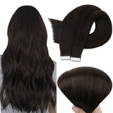 Fshine Virgin Hair Tape in Extensions Human Hair Darkest Brown #2