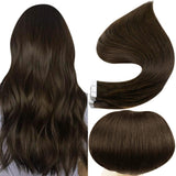 Fshine Tape in Hair Extensions 100% Remy Human Hair Darkest Brown #2
