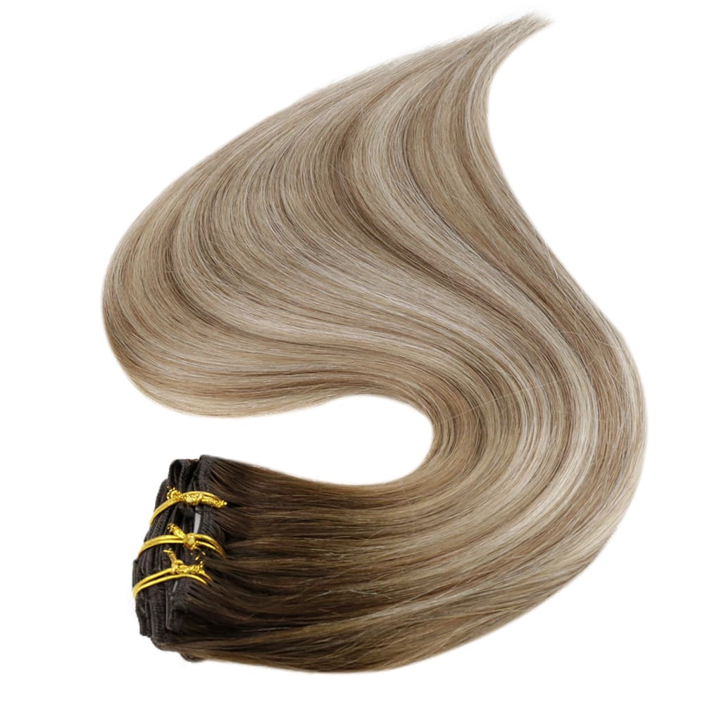 Fshine Clip in Extensions 100% Remy Human Hair 7pcs Balayage #3/8/22 - FShine Shop