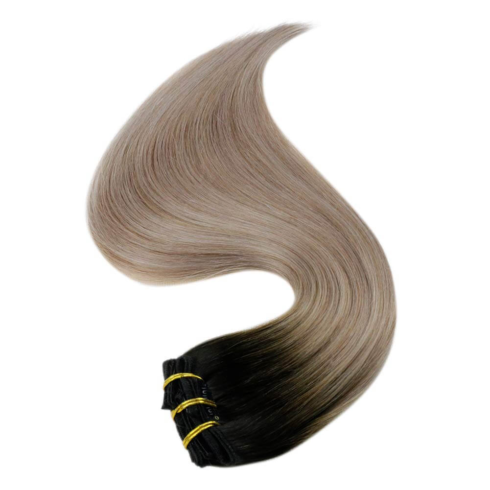 Up To 73% Off Clip in Extensions 100% Remy Human Hair Balayage Color (1B/18/12) - FShine Shop