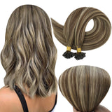 Fusion Nail U Tip Human Hair Extensions Brazilian Keratin Beads Balayage Color Hair (#4/27/4)