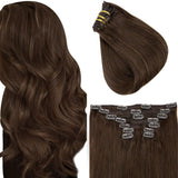 Fshine Clip in Extensions 100% Remy Human Hair 7pcs Dark Brown #4