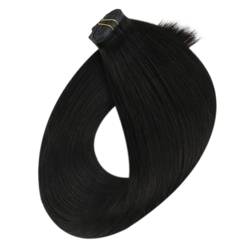 Fshine Virgin PU Sew In Hair Invisible 100% Remy Human Hair Weft Bundles Pure Color #1B - FShine Shop
