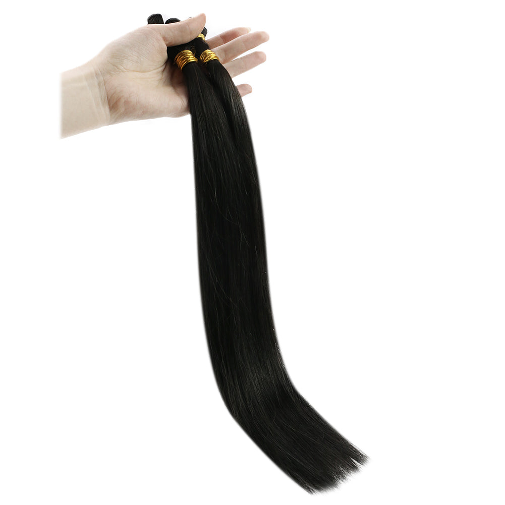 Fshine Handmade Virgin Hair Weft Solid Color Natural Black 100% Hair Sew In Weft Human Hair Bundles(#1B) - FShine Shop