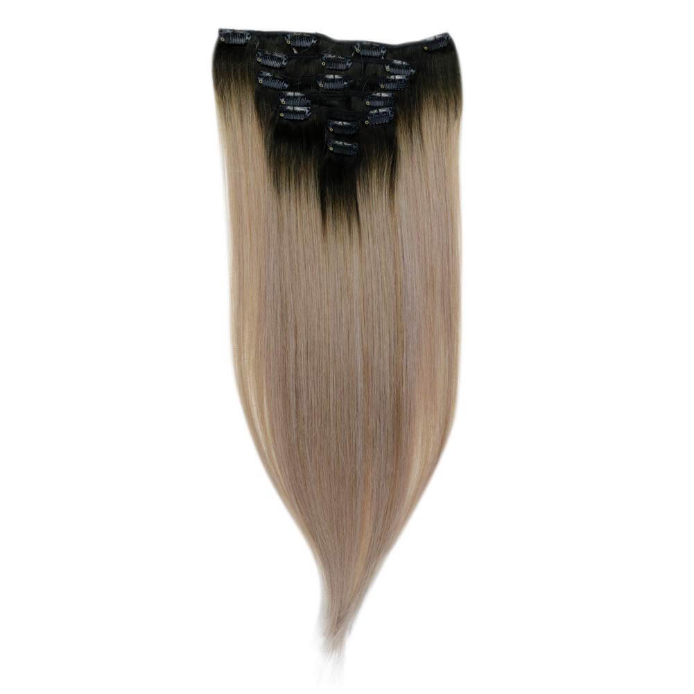 Up To 73% Off Clip in Extensions 100% Remy Human Hair Balayage Color (1B/18/12) - FShine Shop