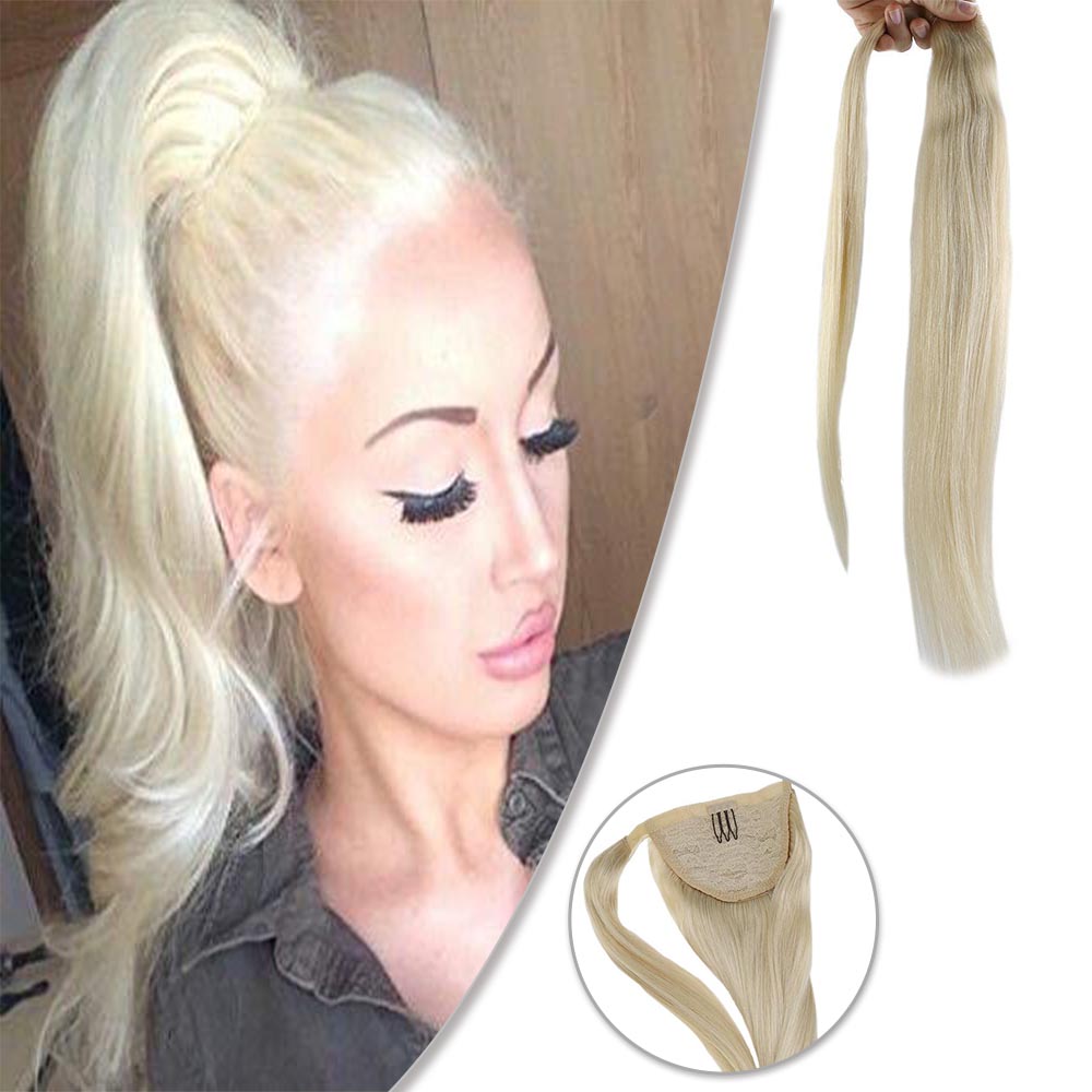 Ponytail 100% Remy Human Hair One Piece Extensions Platinum Blonde(#60) - FShine Shop