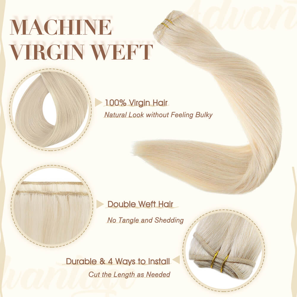Fshine Virgin Weft Brazilian 100% Human Hair Sew In Bundles Straight 50Grams Color #60 Plautinum Blonde (#60) - FShine Shop