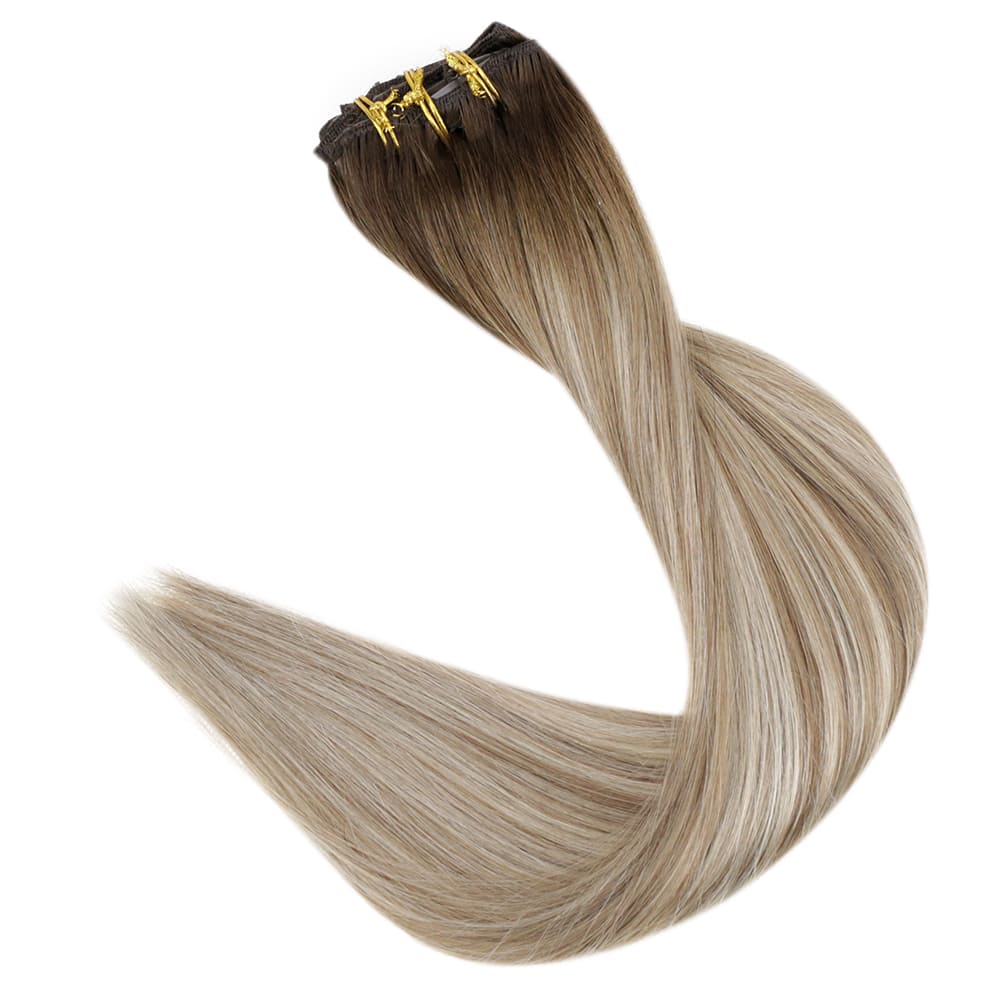 Fshine Clip in Extensions 100% Remy Human Hair 7pcs Balayage #3/8/22 - FShine Shop