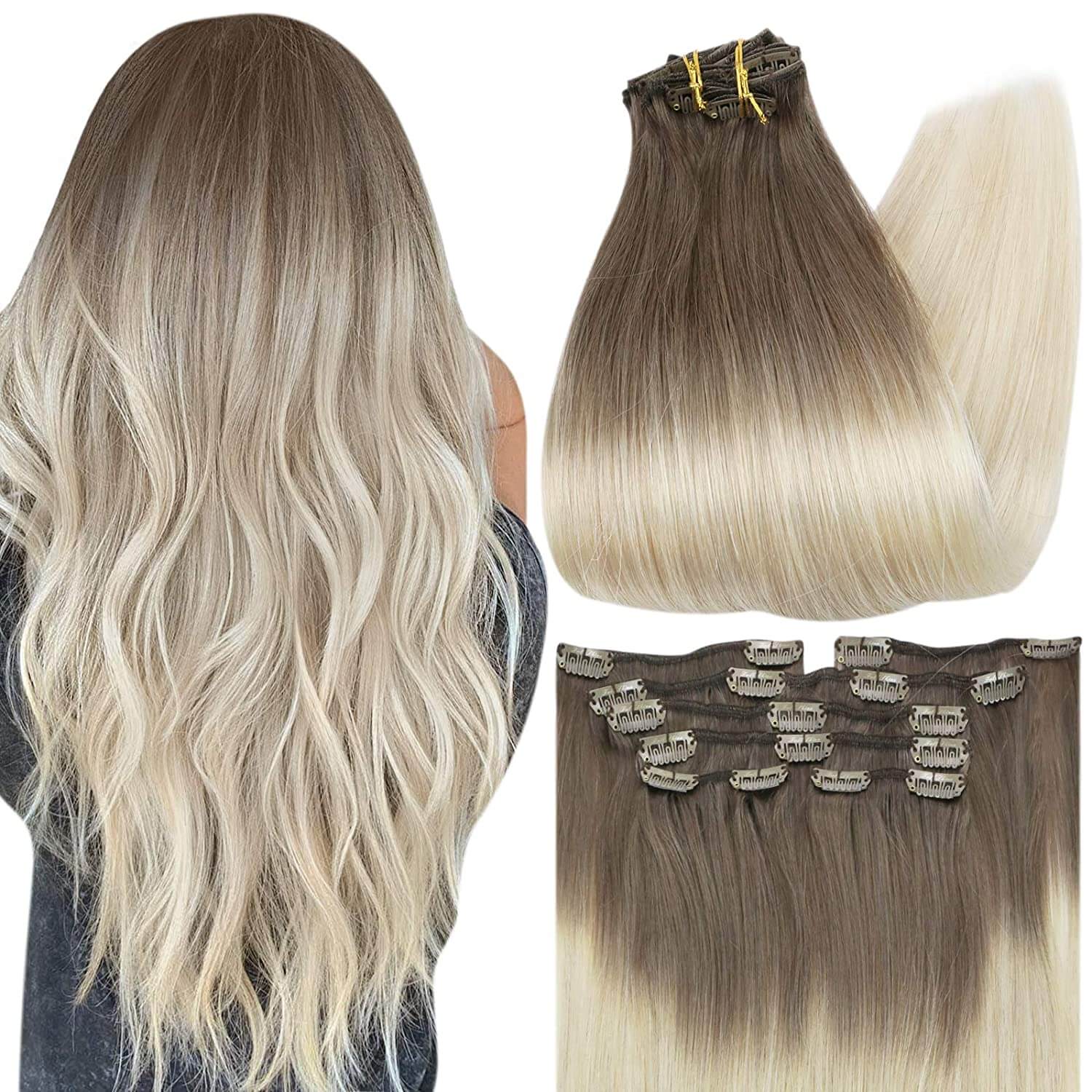 hair extensions clip in human hair 100g