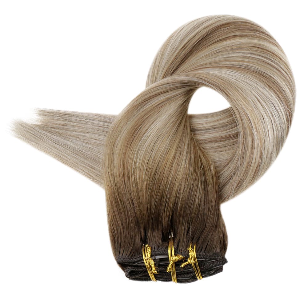 Fshine Clip in Extensions 100% Remy Human Hair 7pcs Balayage #3/8/22 - FShine Shop