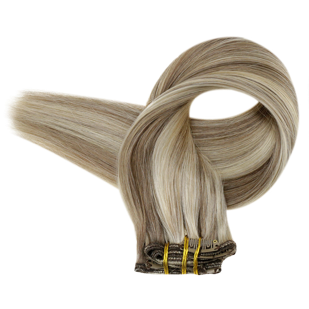 Fshine Clip in Extensions 100% Remy Human Hair 7pcs Highlight #8P/60 - FShine Shop