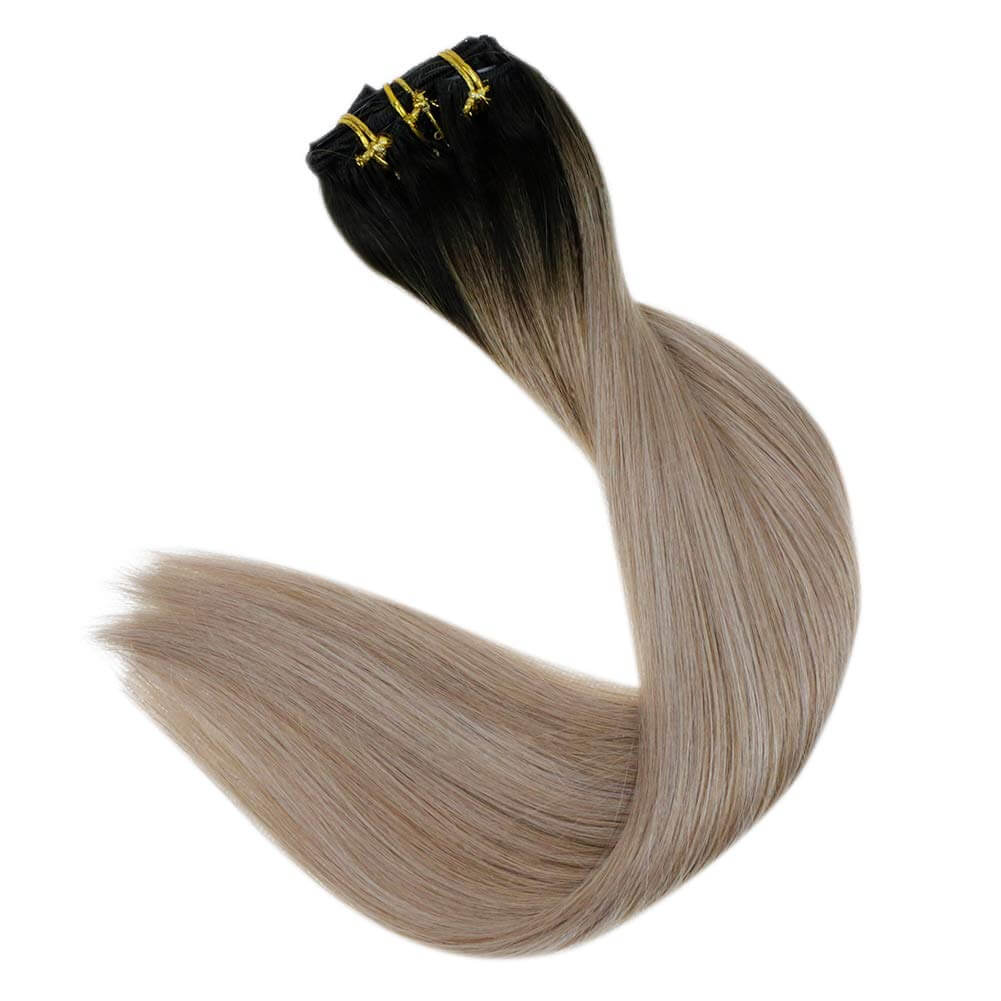 Up To 73% Off Clip in Extensions 100% Remy Human Hair Balayage Color (1B/18/12) - FShine Shop