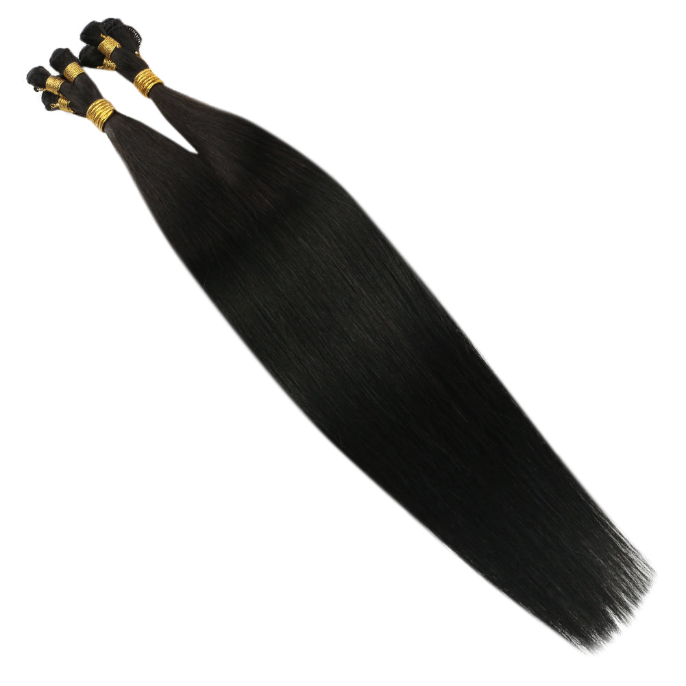 Fshine Handmade Virgin Hair Weft Solid Color Natural Black 100% Hair Sew In Weft Human Hair Bundles(#1B) - FShine Shop