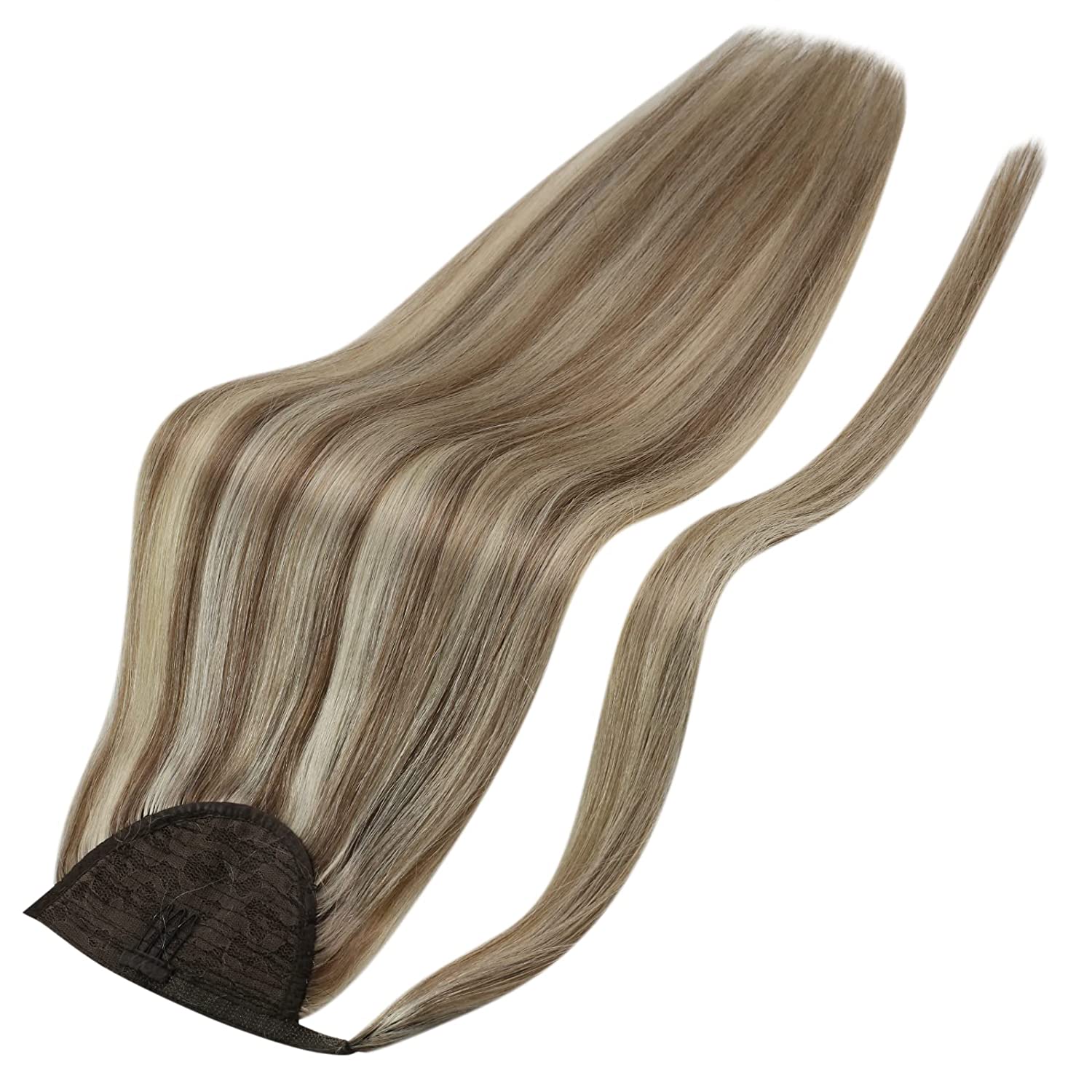 Ponytail 100% Remy Human Hair Extensions  Color 8 Ash Brown Highlight 60 Platinum Blonde(#8P60) - FShine Shop