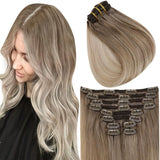 Fshine Clip in Extensions 100% Remy Human Hair 7 Pieces Balayage #8/60/18