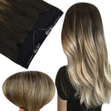 Fshine Halo Hair Extensions 100% Human Hair Invisible Wire Balayage #1B/8/22