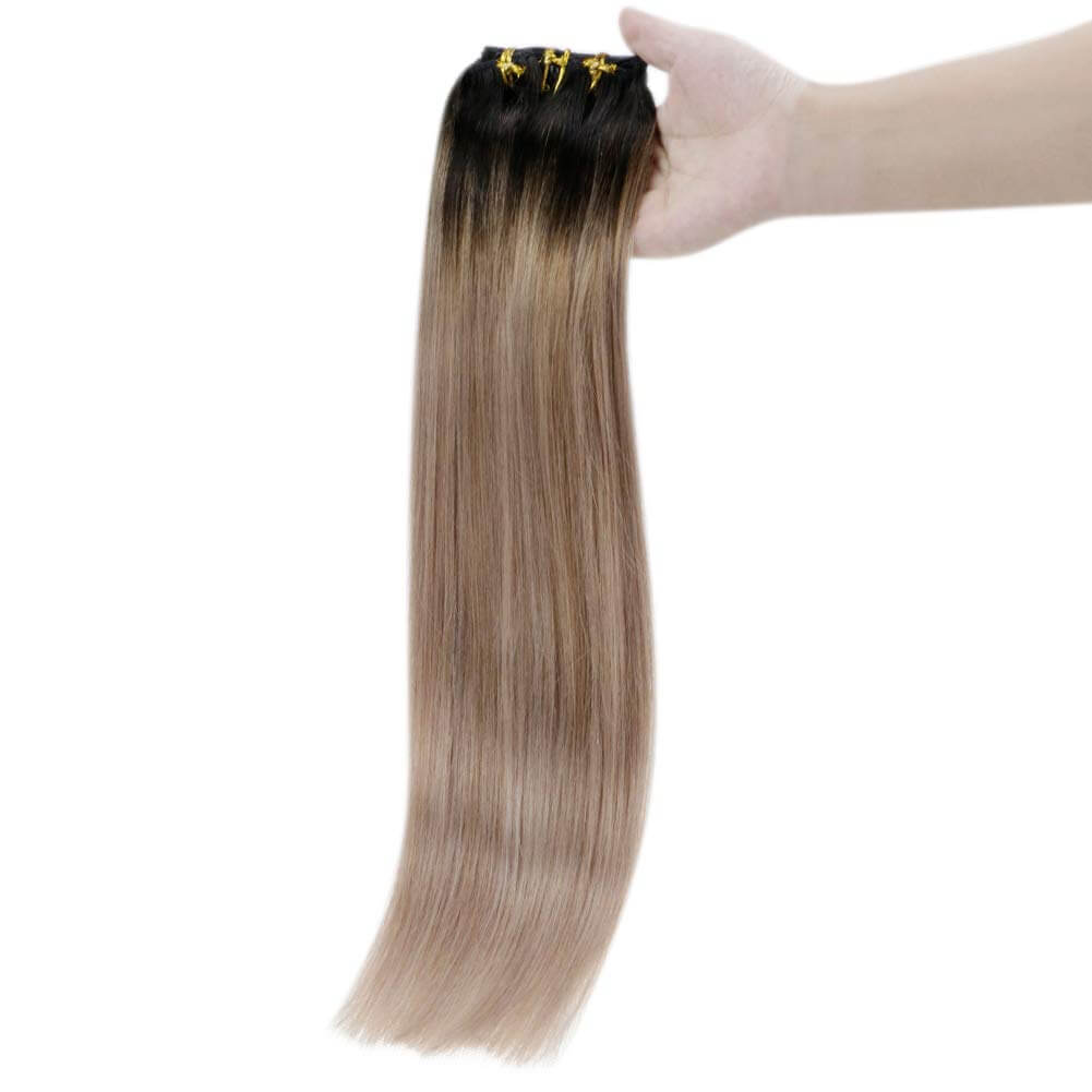 Up To 73% Off Clip in Extensions 100% Remy Human Hair Balayage Color (1B/18/12) - FShine Shop