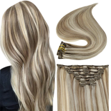 Fshine Clip in Extensions 100% Remy Human Hair 7pcs Highlight #8P/60