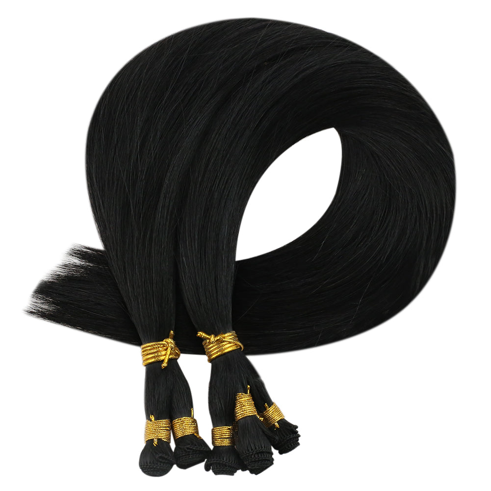 Fshine Handmade Virgin Hair Weft Solid Color Jet Black 100% Hair Sew In Weft Human Hair Bundles(#1) - FShine Shop