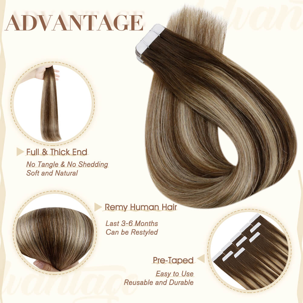 Fshine Tape in Hair Extensions 100% Human Hair Balayage Highlights #4/27/4 - FShine Shop