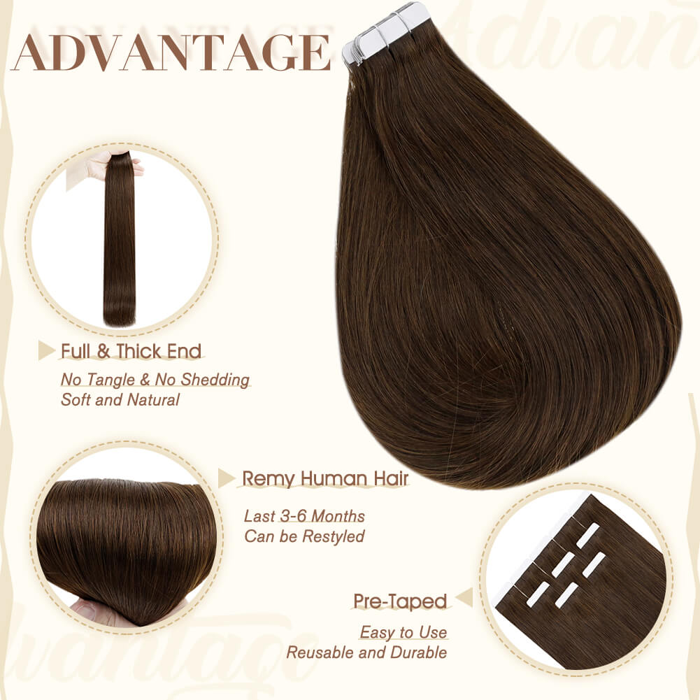 Fshine Tape in Hair Extensions 100% Remy Human Hair Dark Brown #4 - FShine Shop