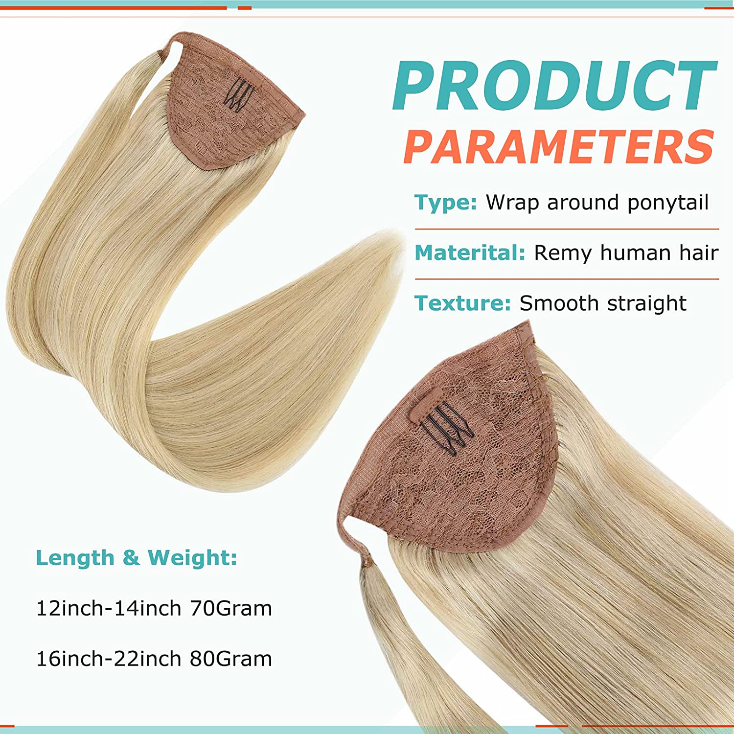 Ponytail 100% Remy Human Hair Extensions Highlighted Bleach Blonde(#27/613) - FShine Shop