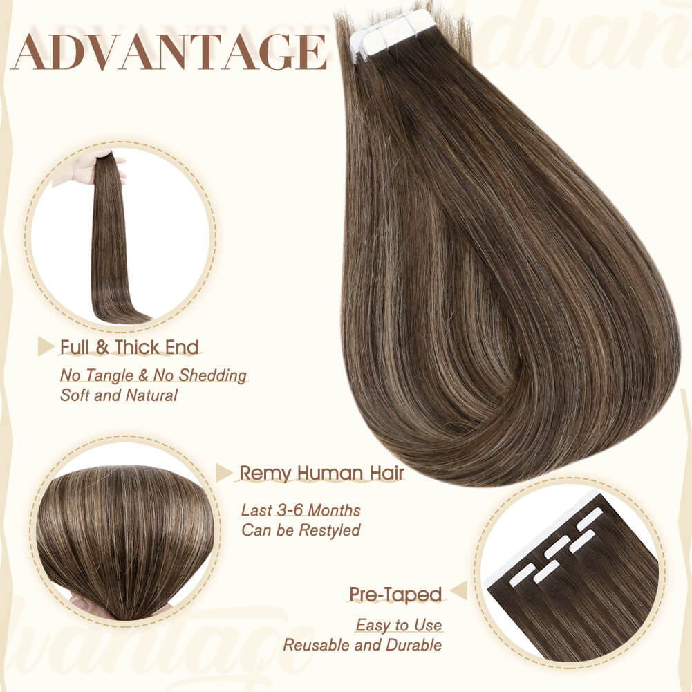 Fshine Tape in Hair Extensions 100% Human Hair Balayage Highlights #2/8/2 - FShine Shop