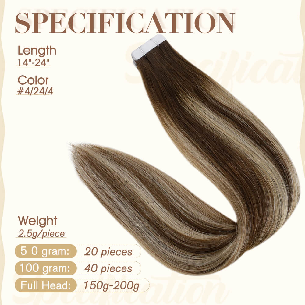 Fshine Tape in Hair Extensions 100% Human Hair Balayage Highlights #4/27/4 - FShine Shop