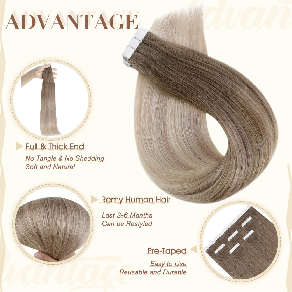 Fshine Tape in Hair Extensions 100% Human Hair Balayage Highlights #6/60/6 - FShine Shop