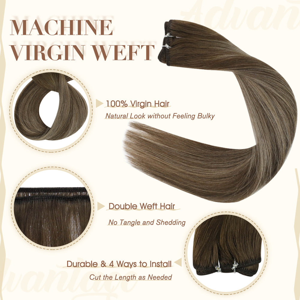 Virgin Sew In Weft Human Hair Extensions Dark Brown Balayage Color #4/27/4 - FShine Shop